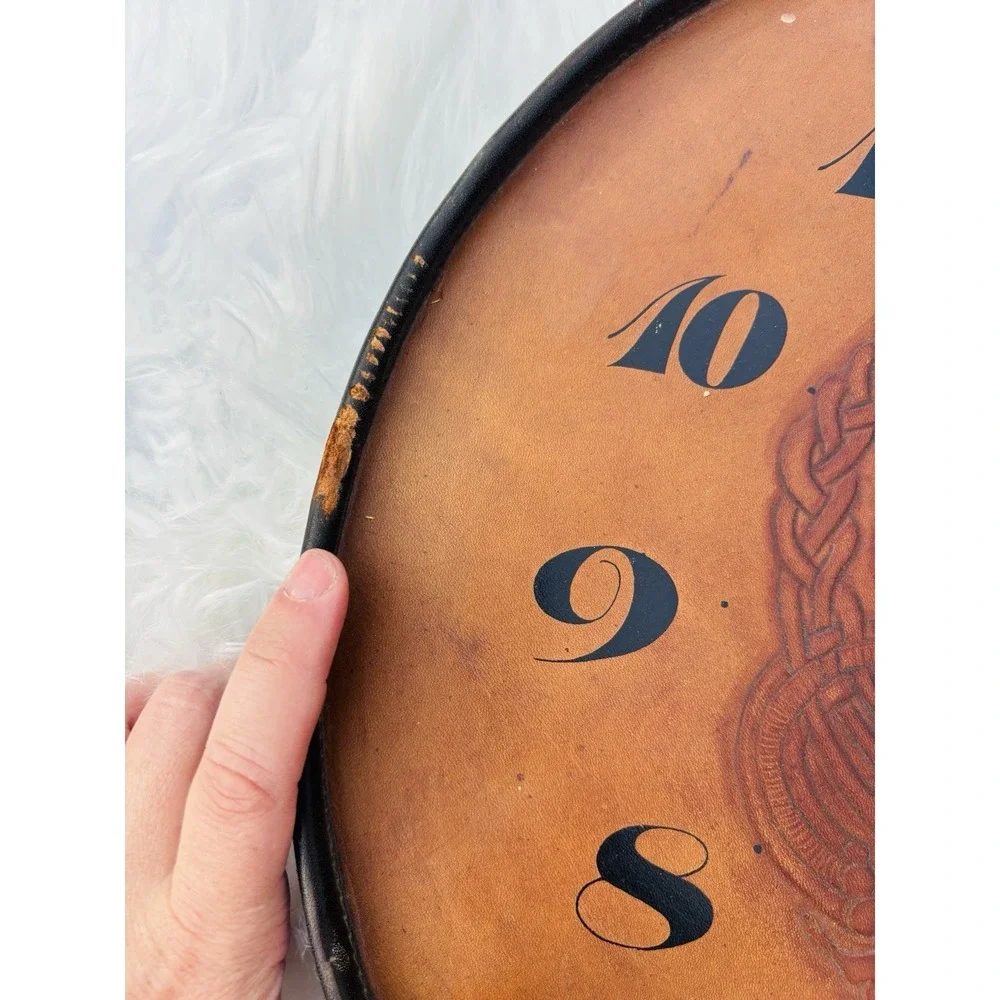 Vintage Unique Leather Arts & Crafts Clock Hand Crafted Craftsman Style Large